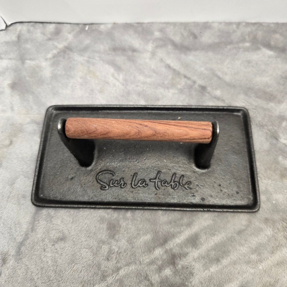 Sur La Table Cast Iron Grill Press with Wood Handle Rectangular Bacon Press